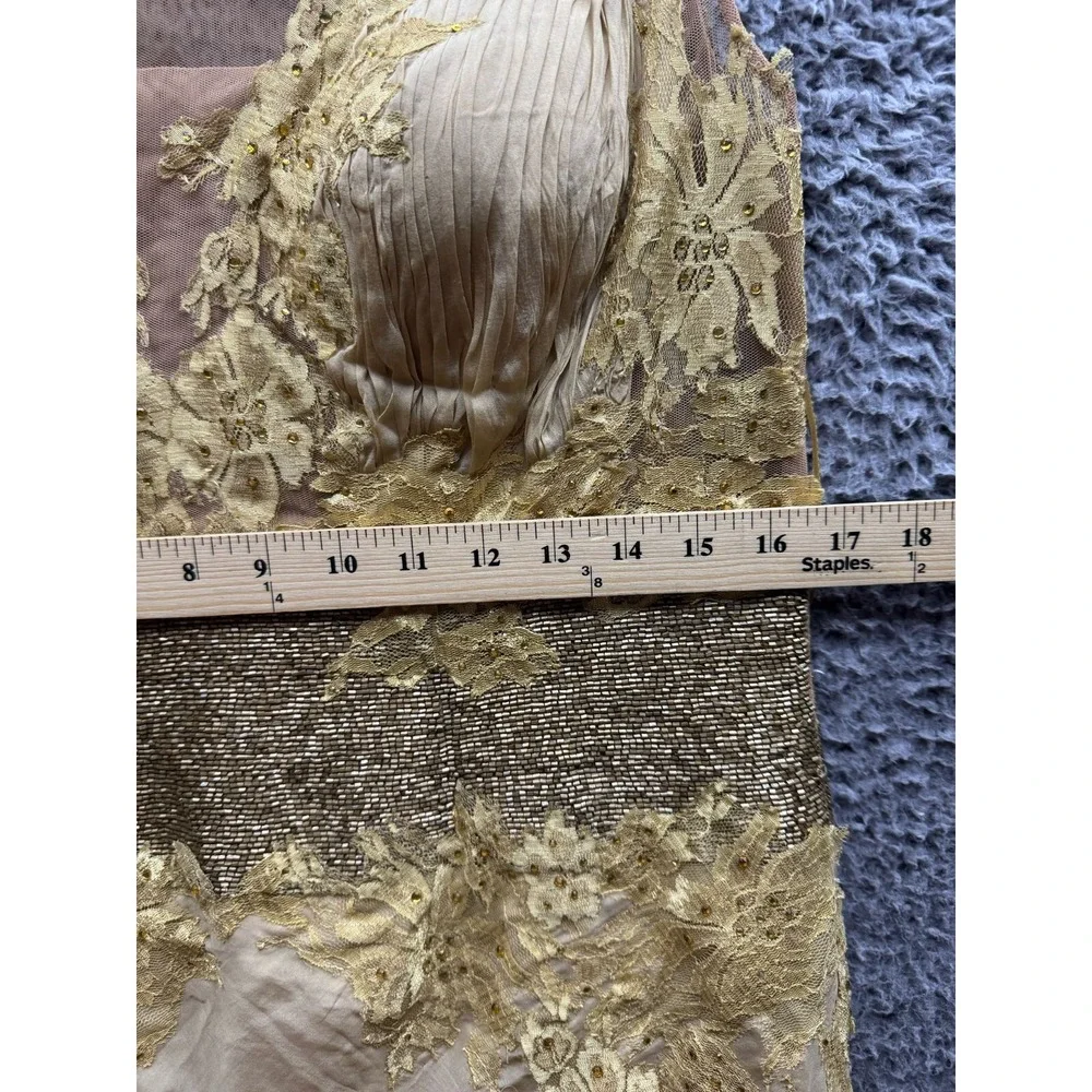 Alberto Makali Silk & Sequin Sleeveless Long Evening Gown Gold Womens Size 14